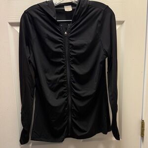 Calla Black Ruched Zip-Up Hoodie Jacket